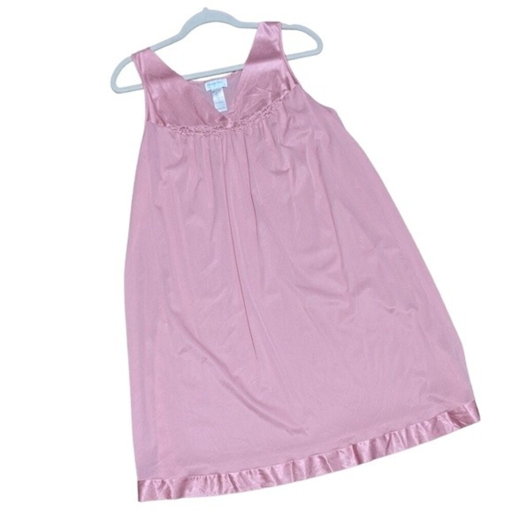 Vanity Fair vintage pink floral nylon night gown house dress size Medium